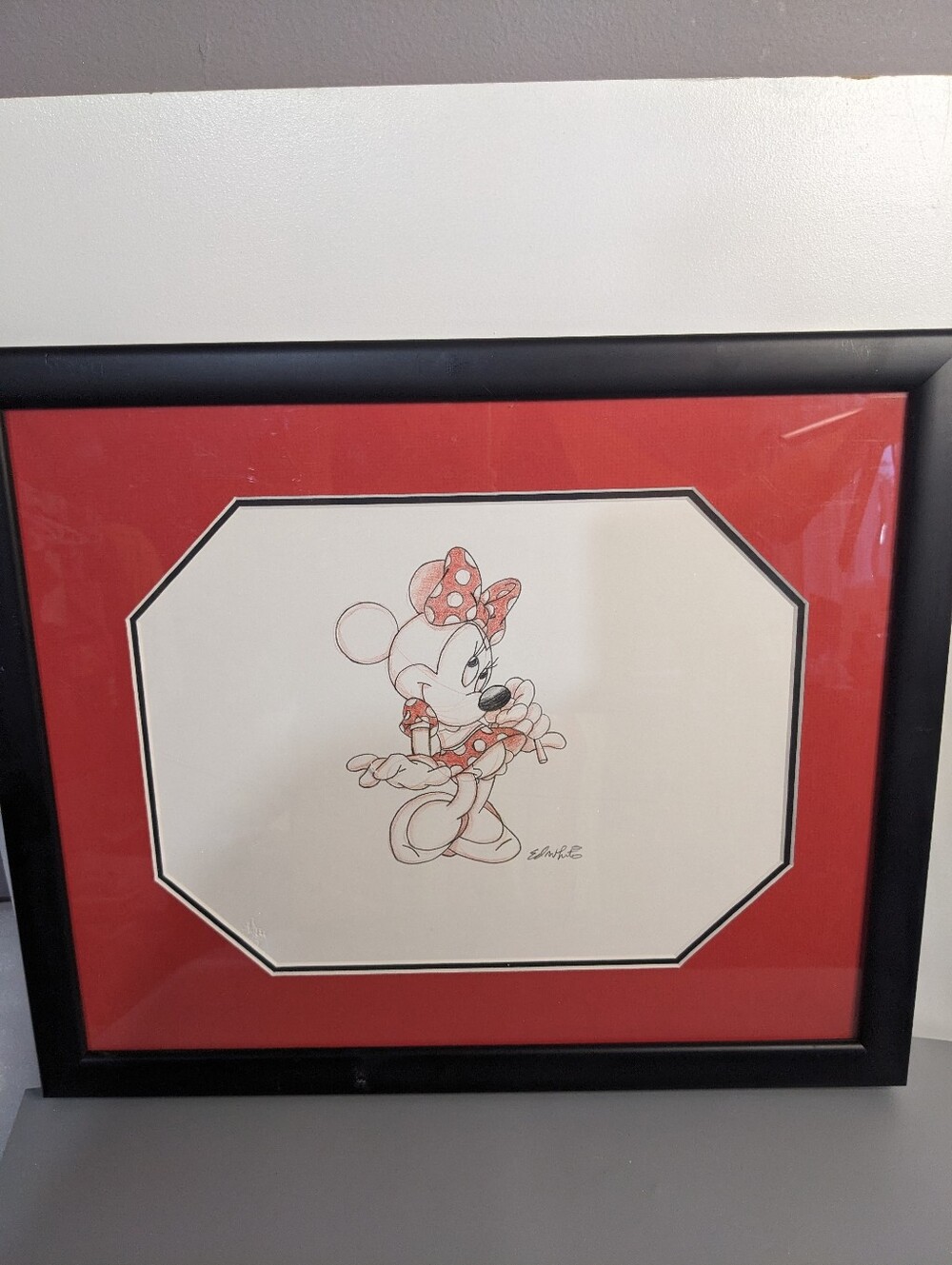 Vintage Minnie Mouse Sketch Art By Disney Artist Ed White Embossed Mat Frame